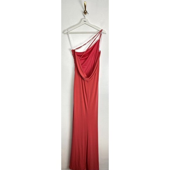 KATIE MAY Winnipeg One Shoulder Ruched Knit Gown in Coral Size Large - Picture 8 of 12
